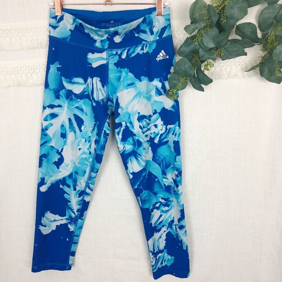 adidas Pants - adidas | Blue Palm Leaf Climalite Capri Legging S